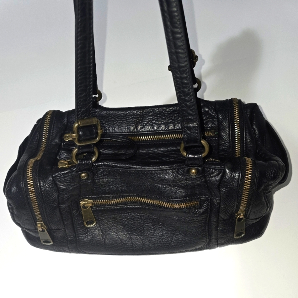 Marc Jacobs Black Leather Duffel Bag with Gold Hardware